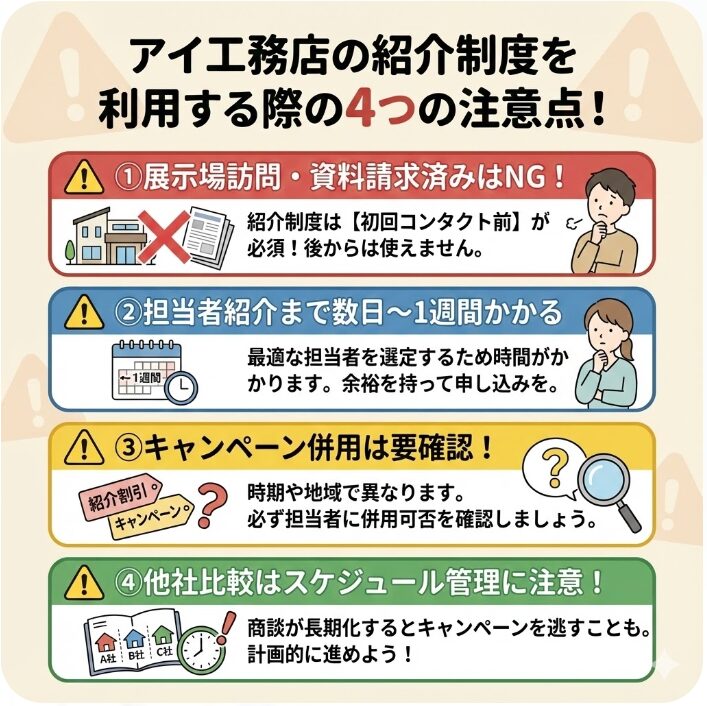 アイ工務店の紹介制度を利用する際の4つの注意点