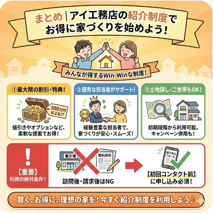 まとめ｜アイ工務店の紹介制度でお得に家づくりを始めよう