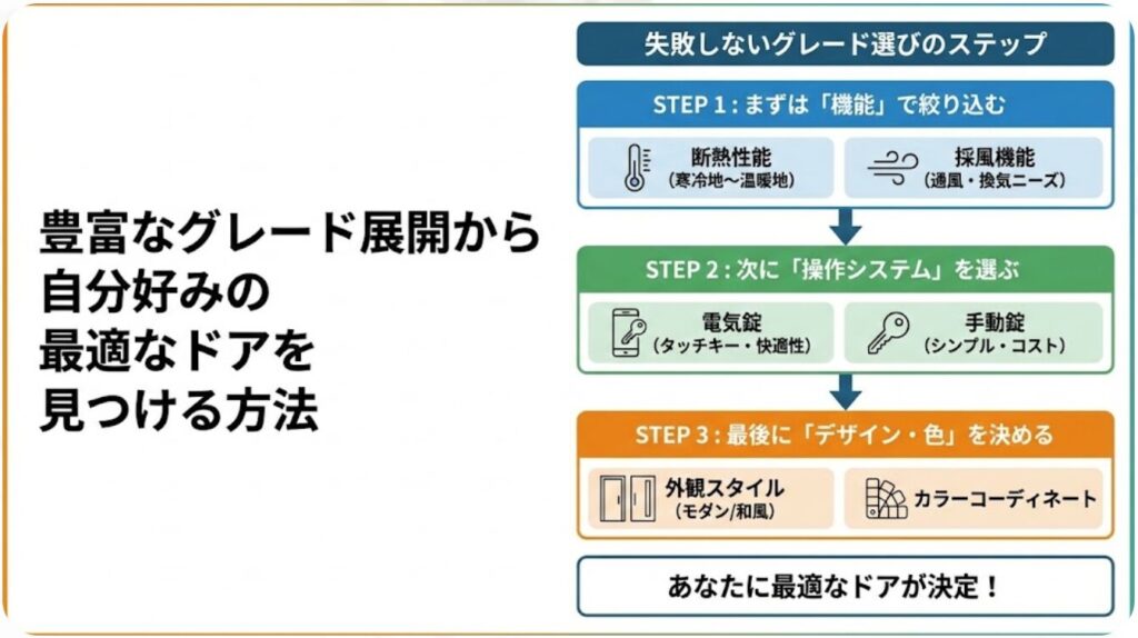 豊富なグレード展開から自分好みの最適なドアを見つける方法