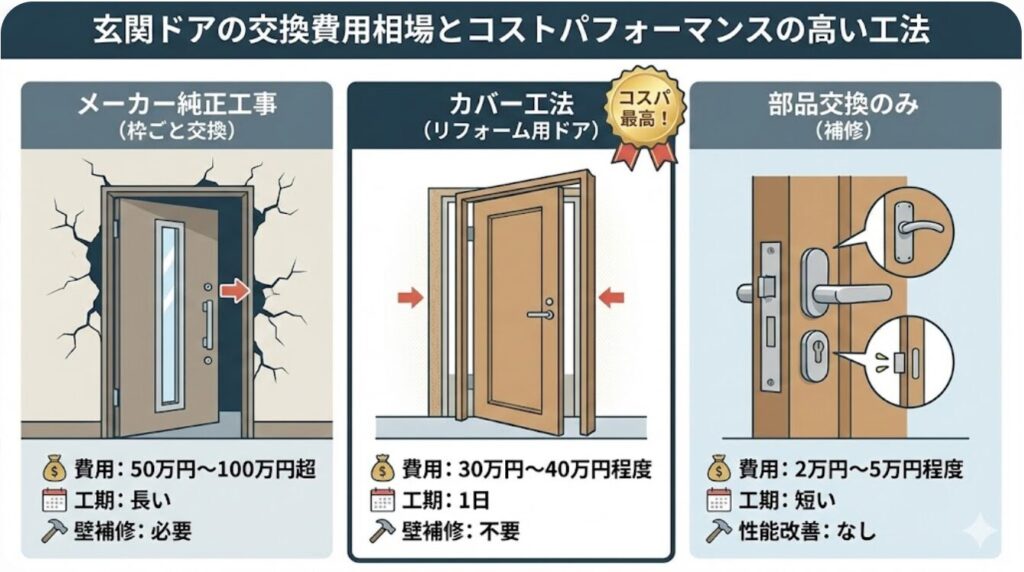 玄関ドアの交換費用相場とコストパフォーマンスの高い工法