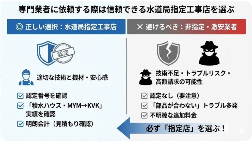 専門業者に依頼する際は信頼できる水道局指定工事店を選ぶ
