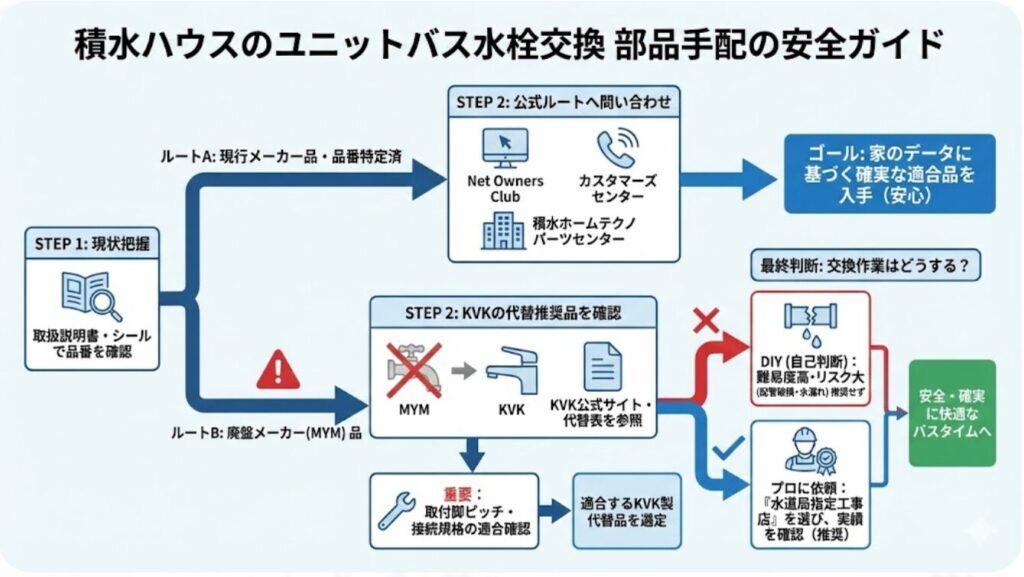 積水ハウスのユニットバス水栓交換に必要な部品手配の手順