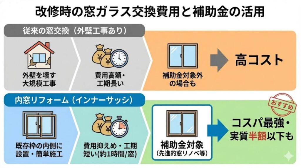 改修時の窓ガラス交換費用と補助金の活用