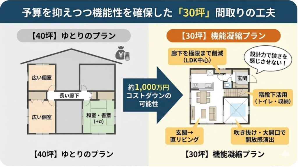 予算を抑えつつ機能性を確保した30坪間取り実例