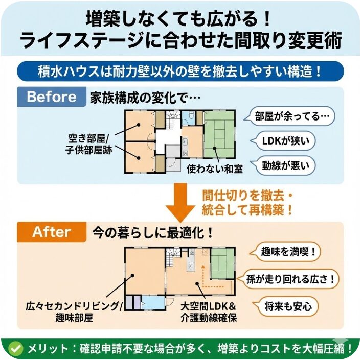 家族構成の変化に対応する積水ハウスリフォームの間取り変更