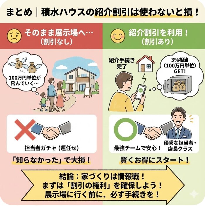まとめ|積水ハウスの紹介割引は使わないと損!