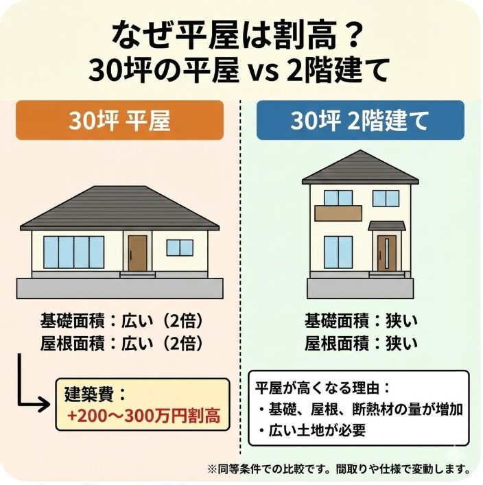 30坪の平屋価格は基礎や屋根の面積で割高になる傾向