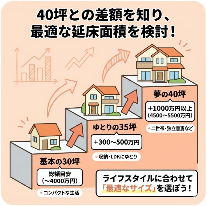 40坪の総額との差額を知り最適な延床面積を検討する