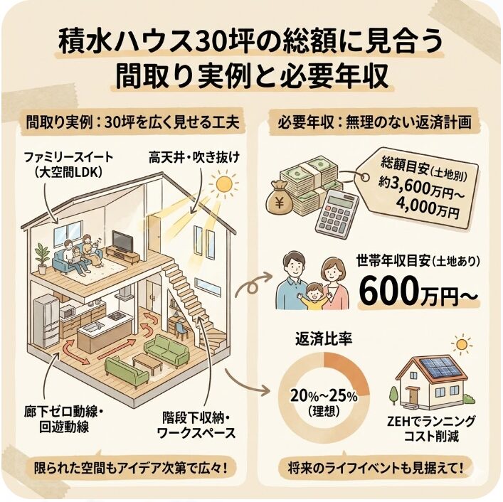 積水ハウス30坪の総額に見合う間取り実例と必要年収