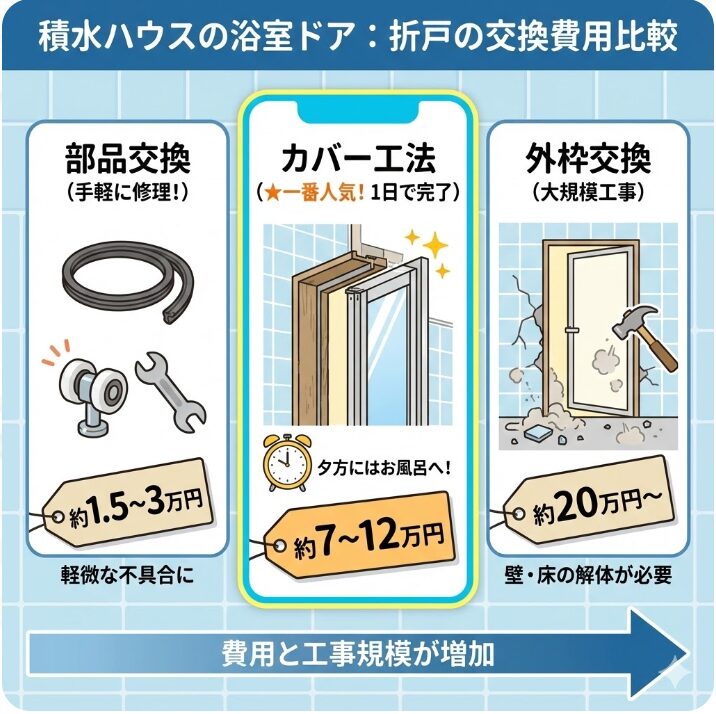 積水ハウスの浴室ドアで折戸の交換にかかる費用