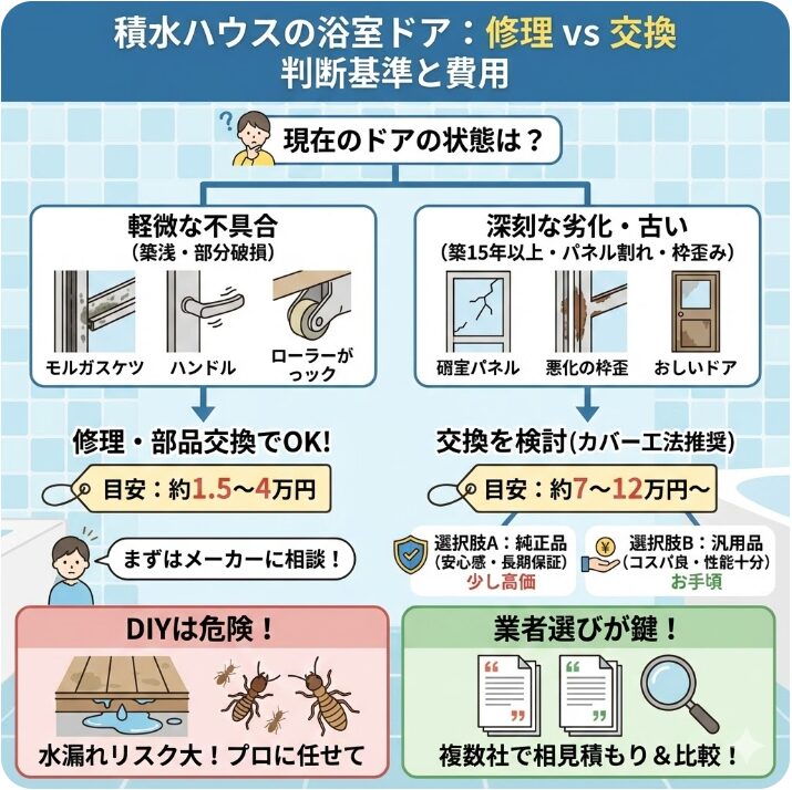 積水ハウスの浴室ドア交換費用と修理の判断基準