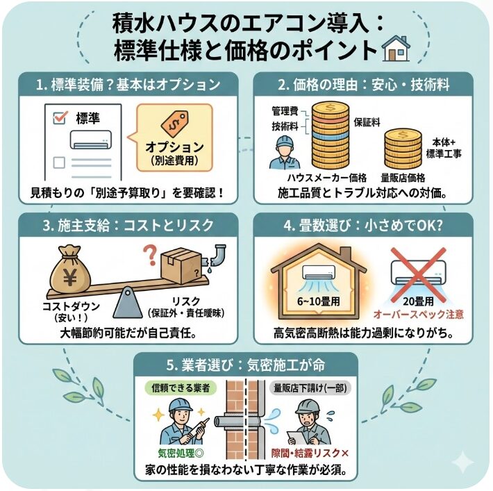 積水ハウスのエアコン導入計画で把握すべき標準仕様と価格