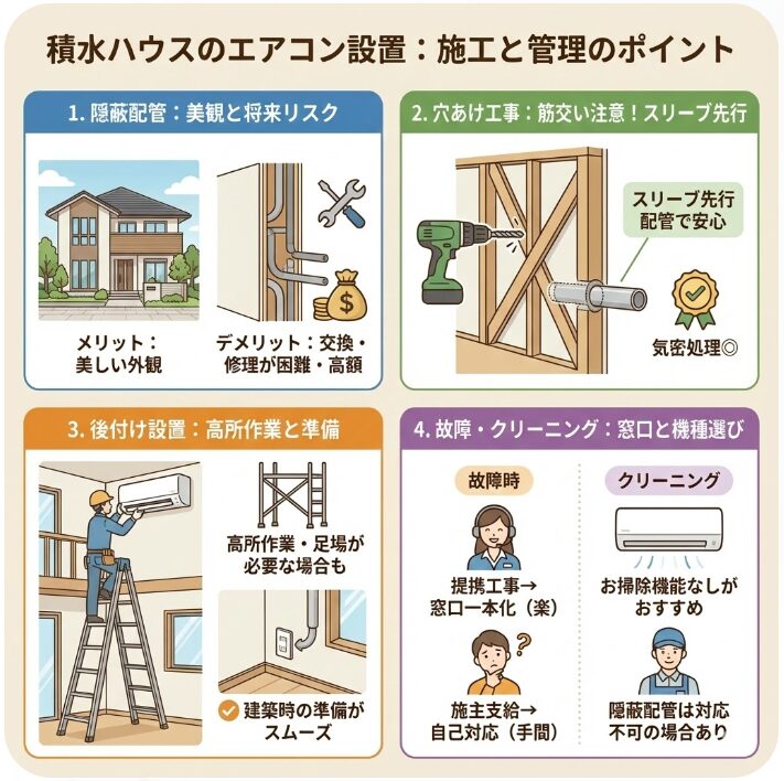 積水ハウスのエアコン設置における施工の注意点と管理方法