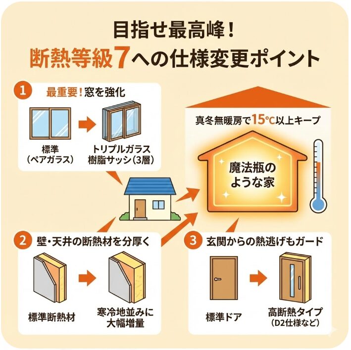 最高レベルの断熱等級7を目指すための条件と仕様変更