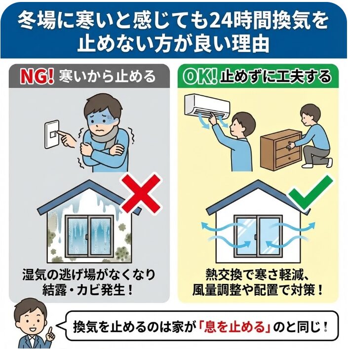 冬場に寒いと感じても24時間換気を止めない方が良い理由