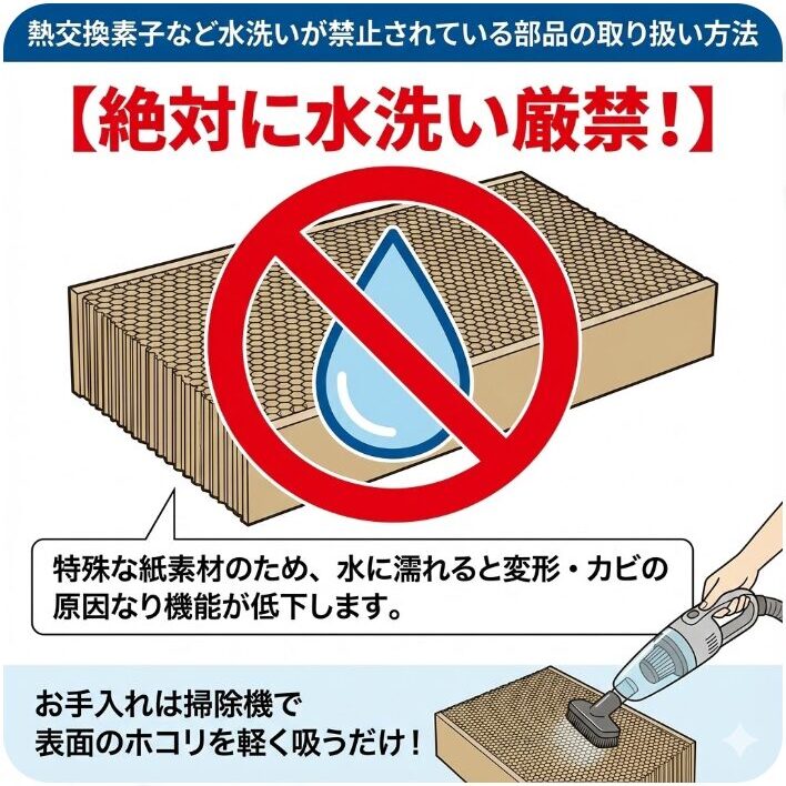 熱交換素子など水洗いが禁止されている部品の取り扱い方法