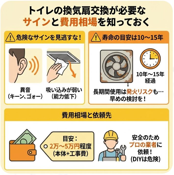 トイレの換気扇交換が必要なサインと費用相場を知っておく