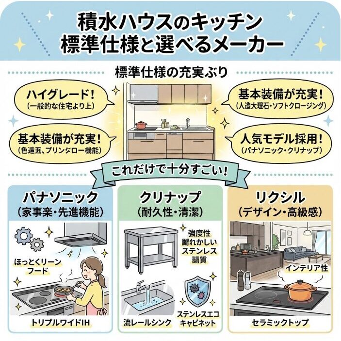 積水ハウスのキッチンの標準仕様と選べるメーカー