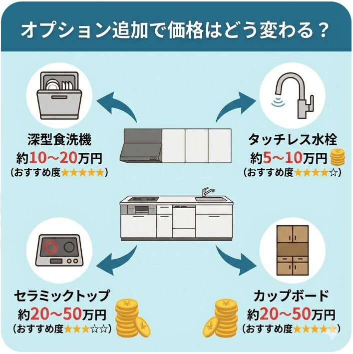 キッチンのオプション追加による価格の変動と目安