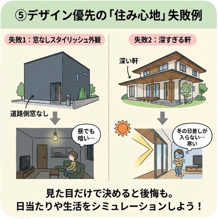 デザインを優先しすぎて間取りや日当たりが悪くなる失敗