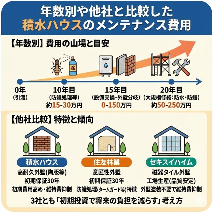 年数別や他社と比較した積水ハウスのメンテナンス費用
