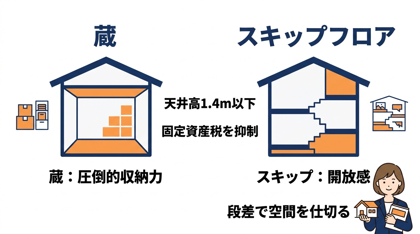 空間活用の違い！蔵とスキップフロアを比較