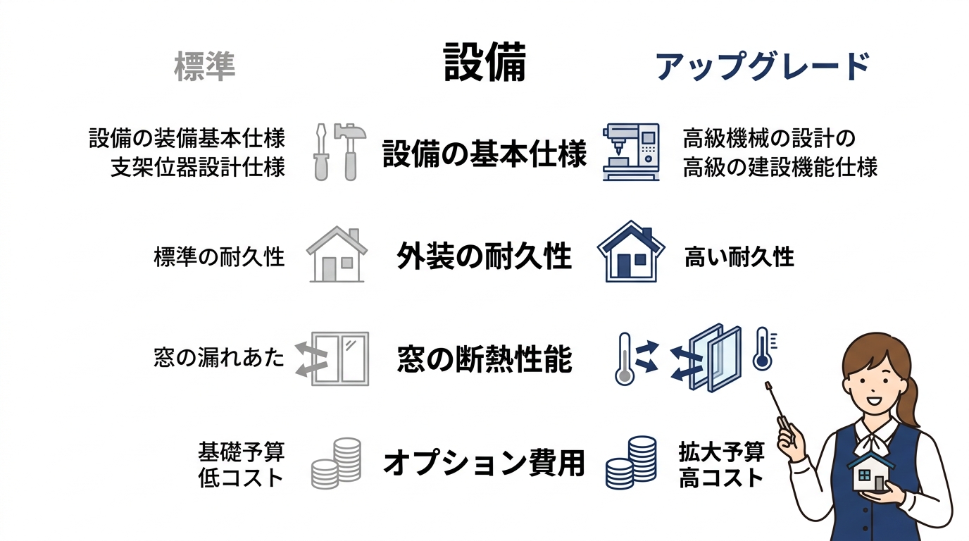 標準仕様と設備グレードの差を比較