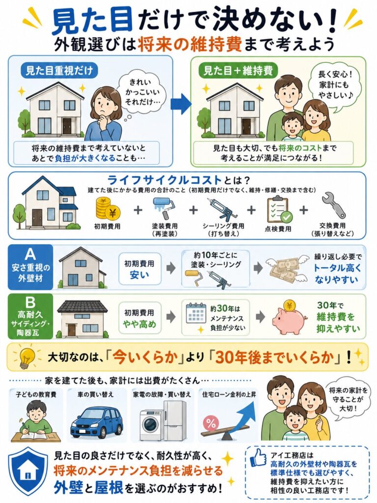 アイ工務店の外観仕様でメンテナンス費用は変わる