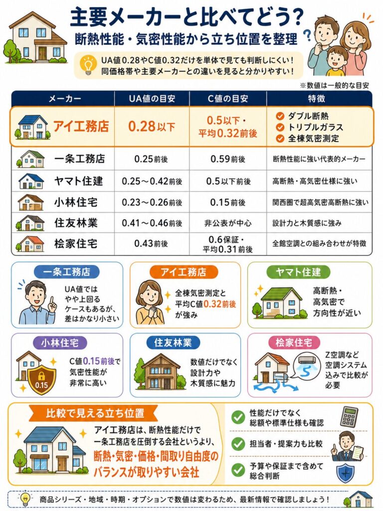 アイ工務店と主要ハウスメーカーの断熱性能比較