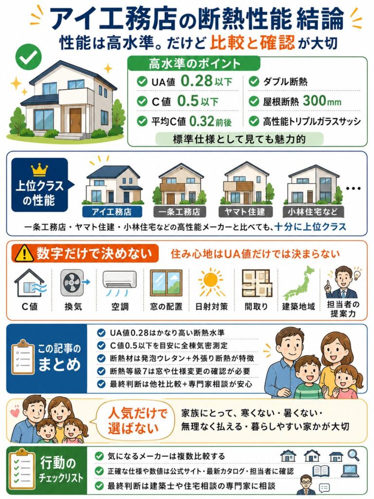 まとめ：アイ工務店の断熱性能は高いが比較と確認も大切