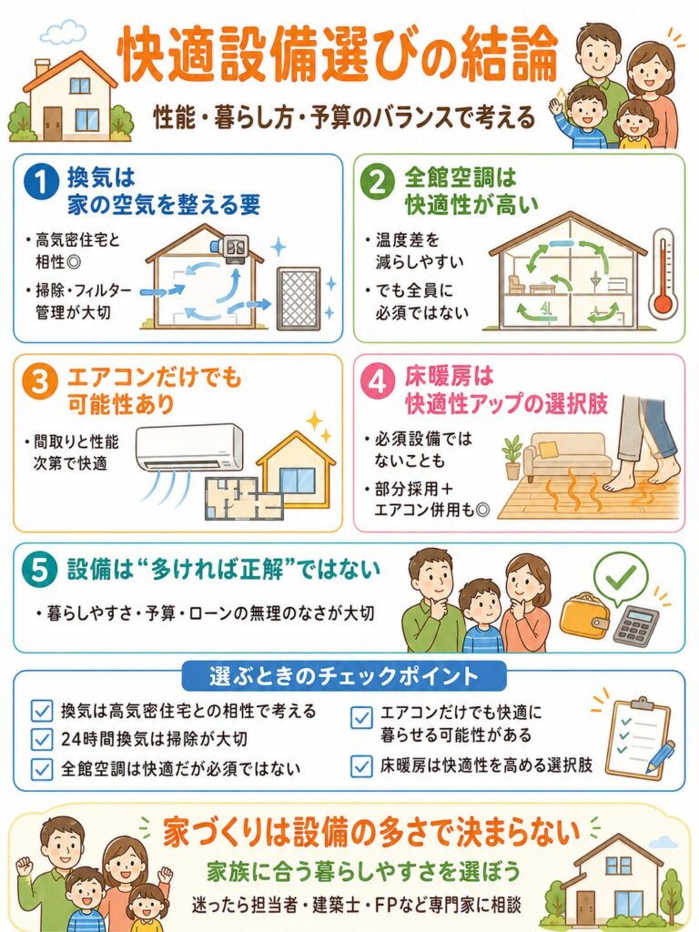 まとめ:アイ工務店の快適設備は性能と暮らし方で選ぼう