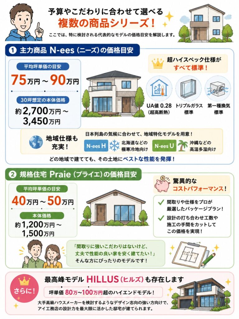アイ工務店の商品ラインナップ別の坪単価一覧