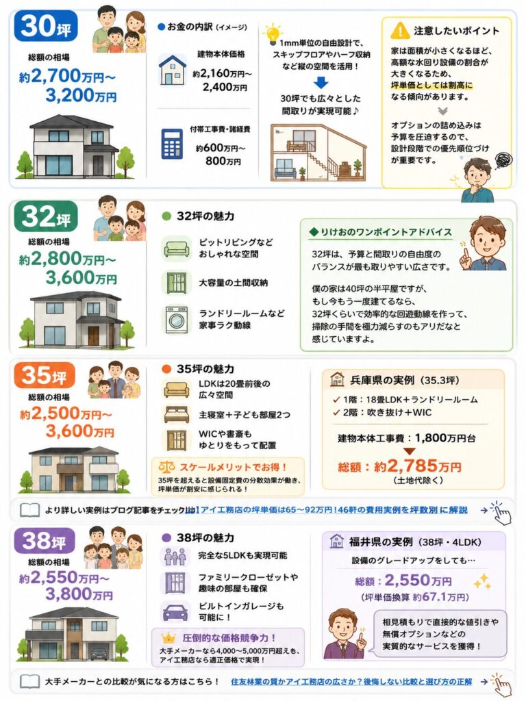 坪数別に見るアイ工務店の建築総額