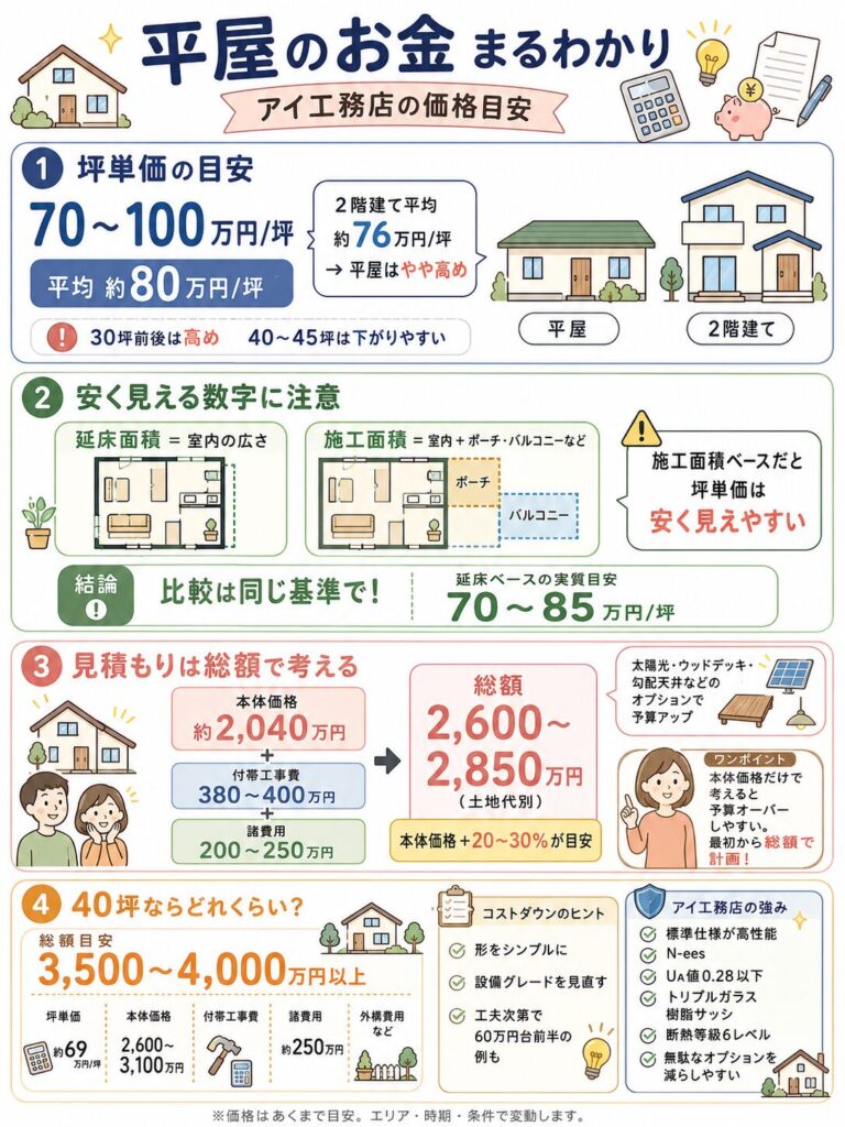 アイ工務店で平屋を建てる価格と坪単価