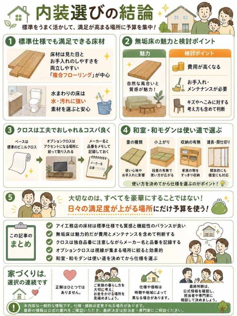 まとめ：アイ工務店の内装は標準仕様を活かして賢く選ぼう