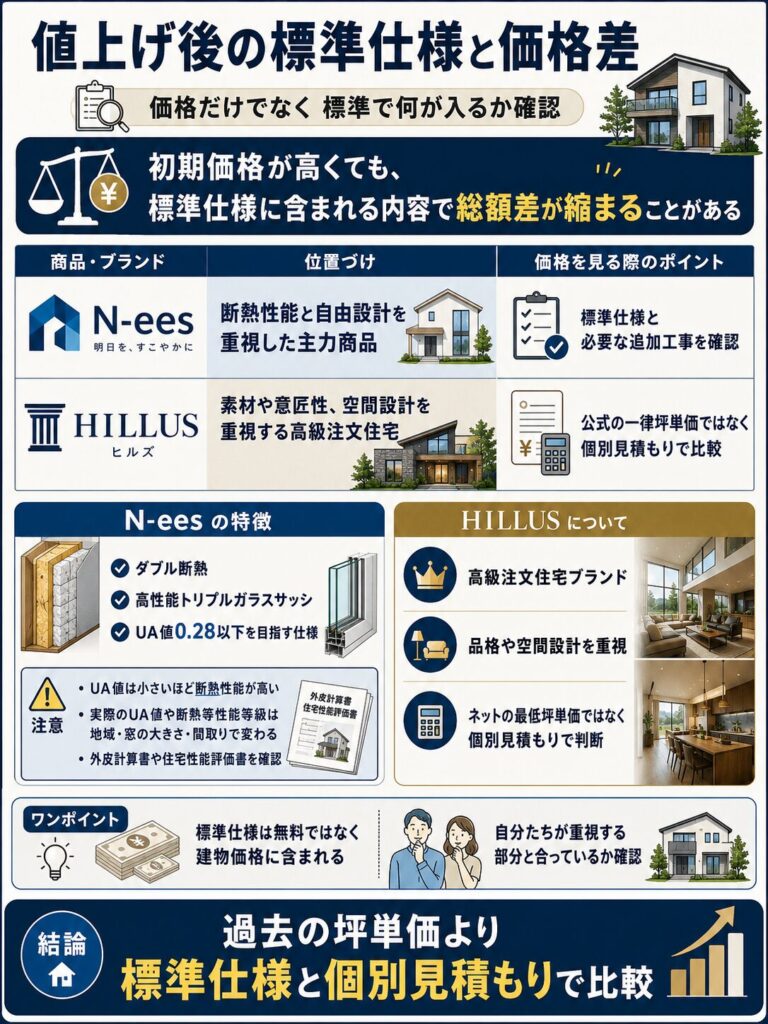 値上げ後の標準仕様と価格差