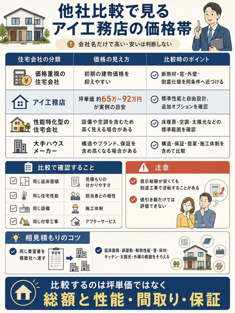 他社比較で見るアイ工務店の価格帯