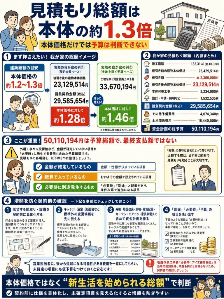 アイ工務店の見積もり総額は本体の約1.3倍