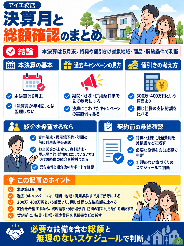 まとめ|アイ工務店の決算月と総額を確認して家づくりを進めよう